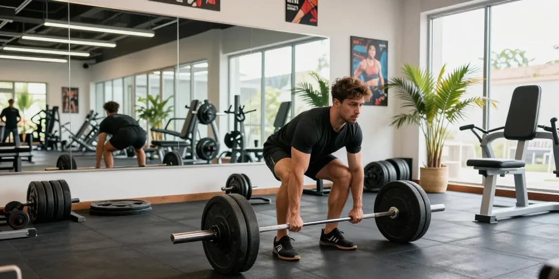 Selliza Shop: Athlet beim Gewichtheben in modernem Fitnessstudio