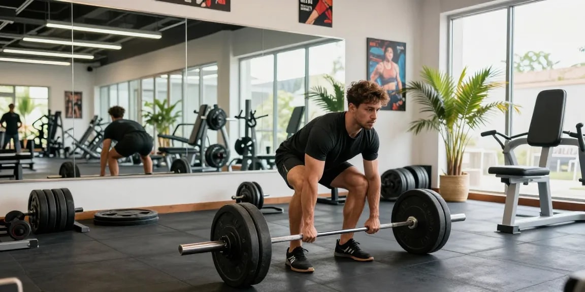 Selliza Shop: Athlet beim Gewichtheben in modernem Fitnessstudio