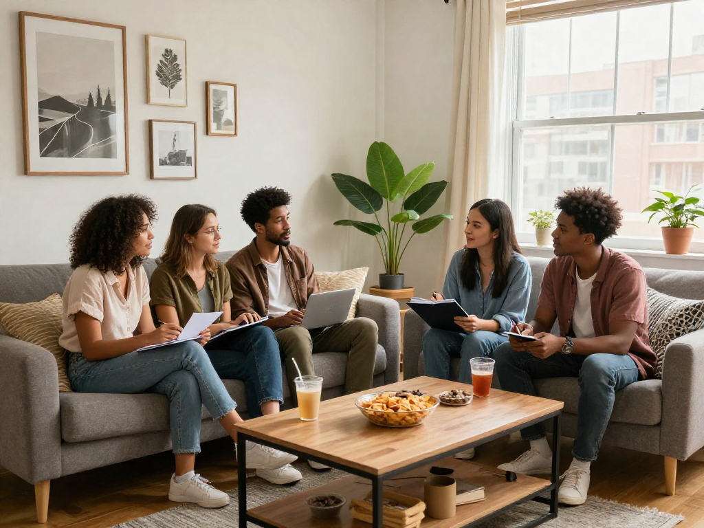 Monteuerzimmer mieten Hannover: modernes Wohnzimmer einer Ferienwohnung mit glücklichen Gästen.
