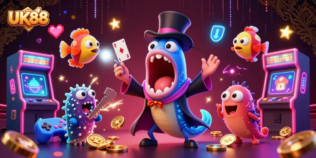 Engage with thrilling UK88 casino excitement as a bioluminescent eel performs magic tricks.