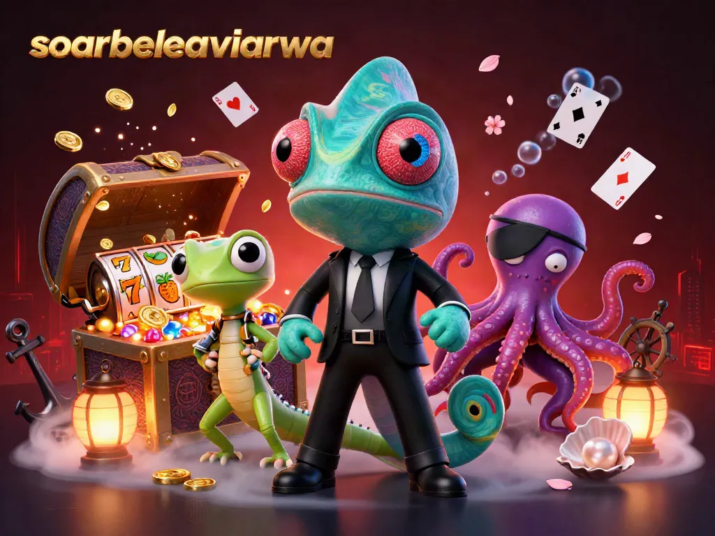 Engage with soarbehaviorwa's thrilling scene featuring a chameleon agent navigating a vibrant casino undersea.