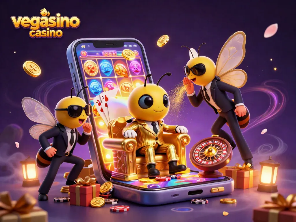 Engage with vegasino casino's thrilling gaming atmosphere in this vibrant 3D illustration.