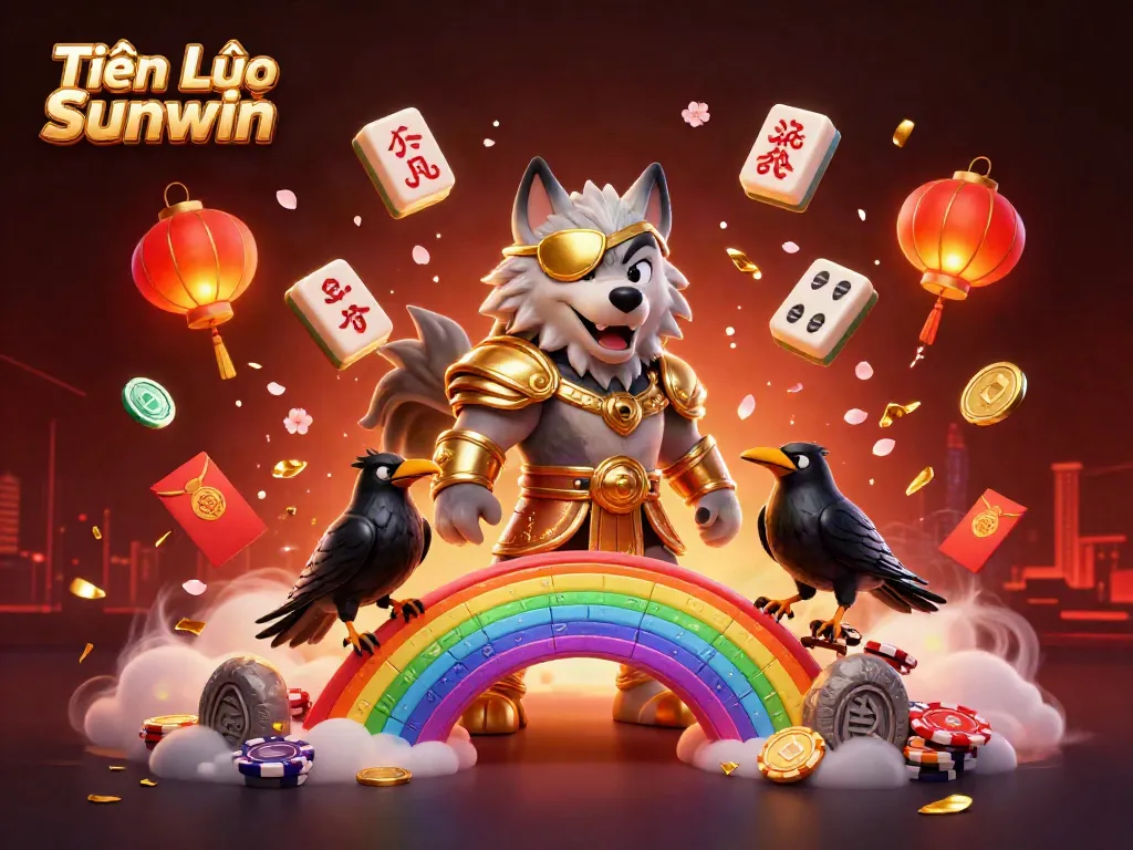 Experience the excitement of Tiến Lên Sunwin with dynamic casino-themed elements in a vibrant 3D illustration.